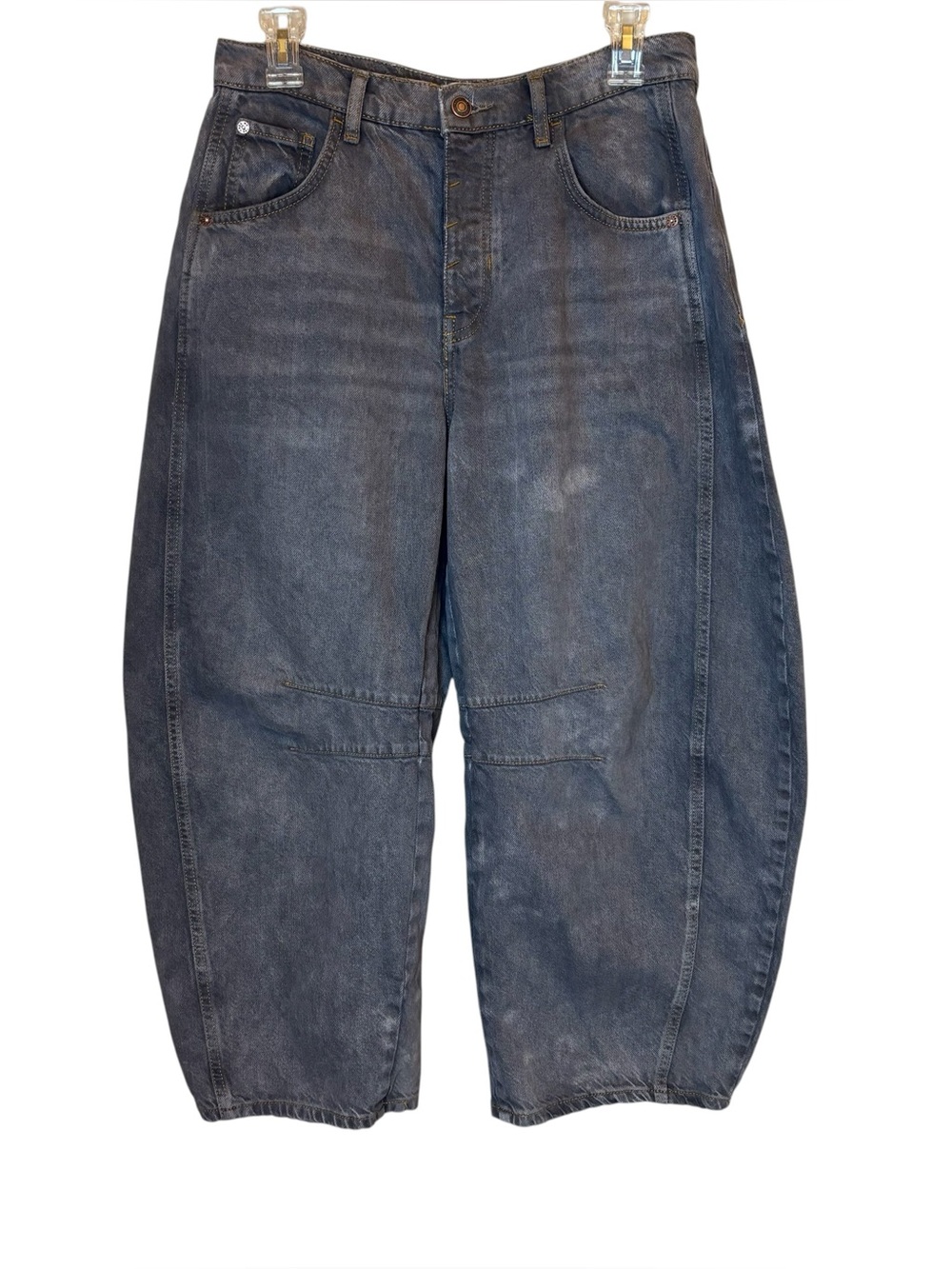 We The Free Good Luck Mid-Rise Barrel Jeans 27 Splatter Gray Baggy Wide Grunge - Picture 2 of 16
